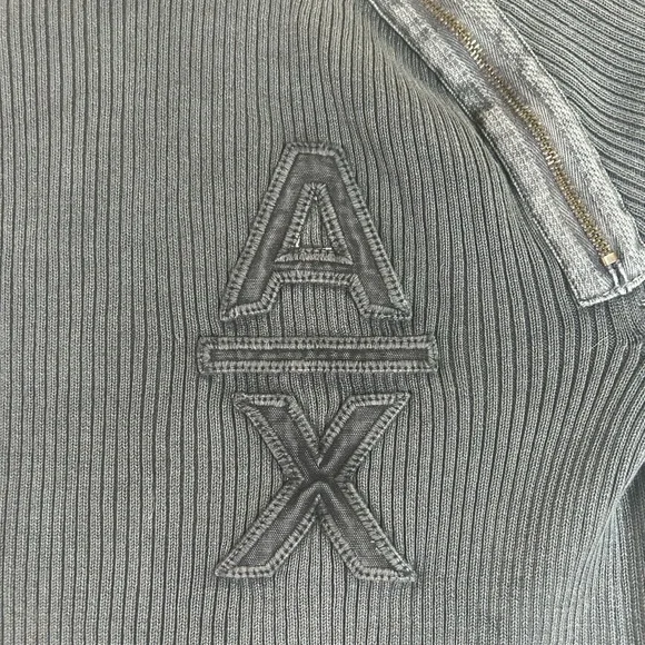Armani Exchange Charcoal Knit ribbed sweater Top with zipper details - Picture 3 of 9